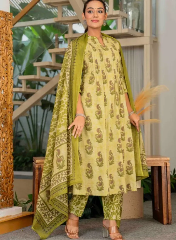Mustard_Cotton_Sequance_Work_Kurta_For_Women