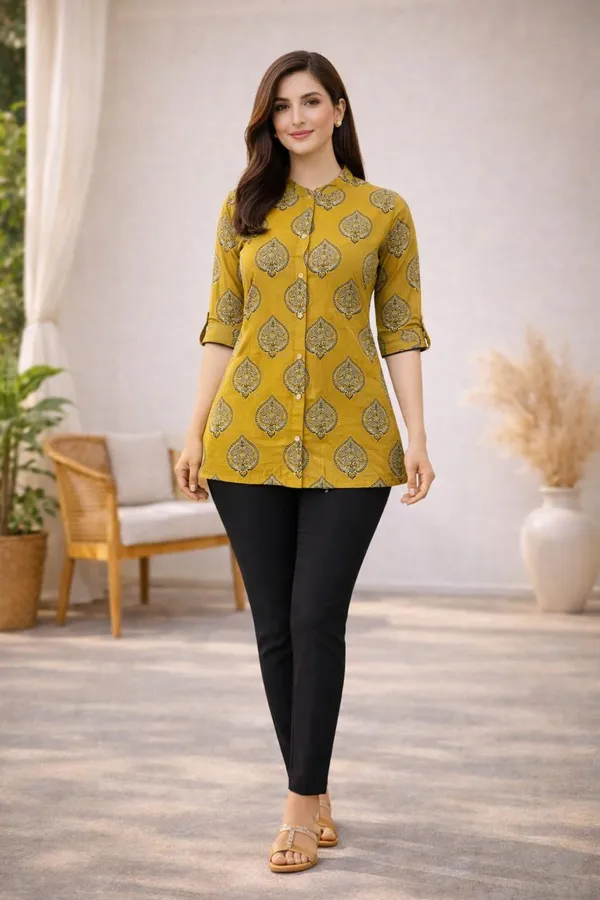 Yellow_Floral_Printed__Short_Kurti