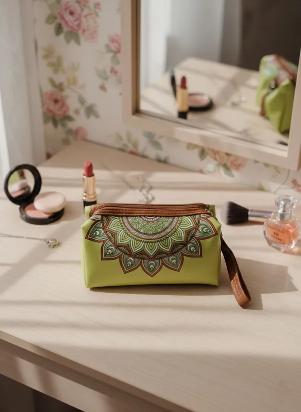 Green_Luxury_Mandala_Art_Makeup_Pouch_with_Wrist_Strap