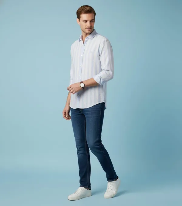 Men'S_Light_Blue_Vertical_Striped_Casual_Shirt
