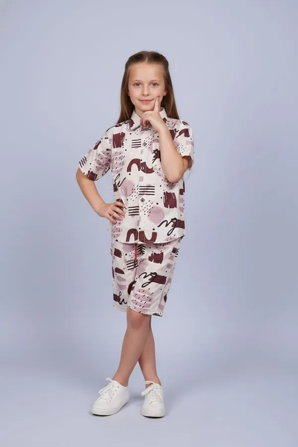 Girls_Abstract_Print_Co-Ord_Set_-_Half_Sleeve_Shirt_And_Shorts