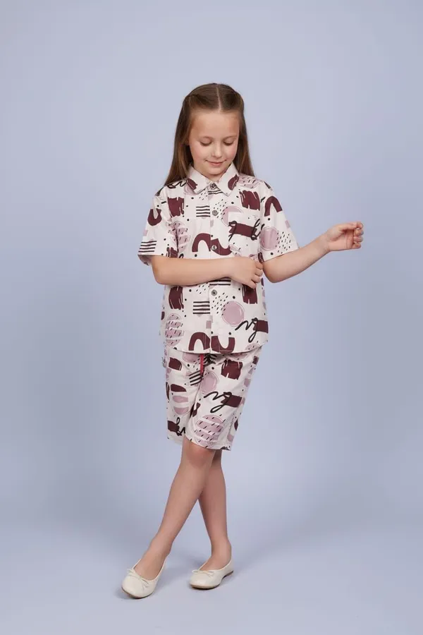 Girls_Abstract_Print_Co-Ord_Set_-_Half_Sleeve_Shirt_And_Shorts