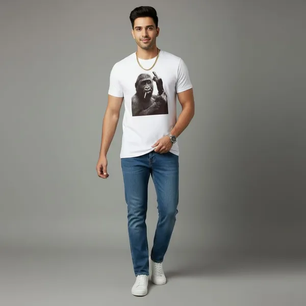 Graphic_Print_White_T-Shirt_With_Gorilla_Design