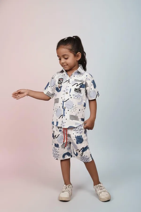Kids_Abstract_Print_Shirt_And_Shorts_Nightwear_Set