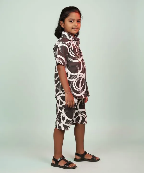 Kids_Brown_&_White_Abstract_Print_Co-Ord_Set_With_Shirt_And_Shorts