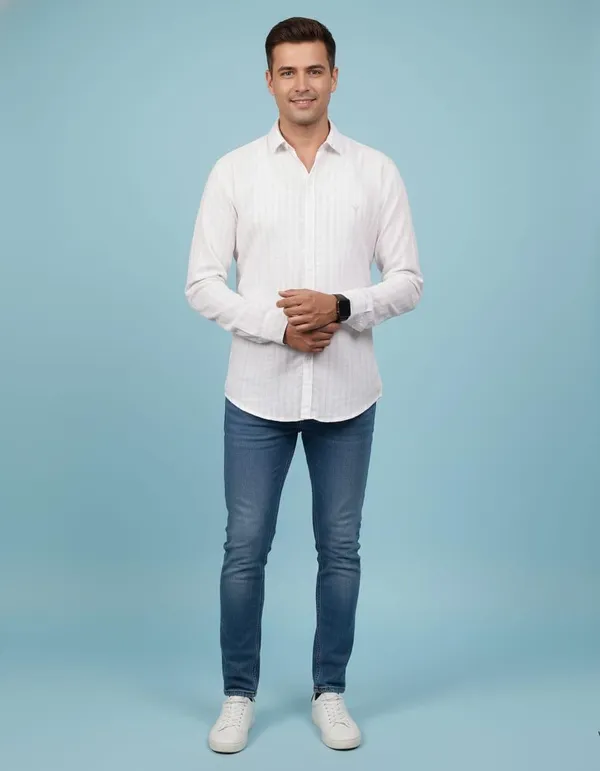 Men'S_White_Textured_Striped_Full_Sleeve_Casual_Shirt