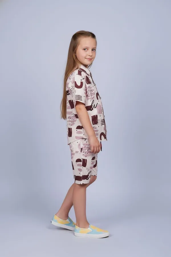 Girls_Abstract_Print_Co-Ord_Set_-_Half_Sleeve_Shirt_And_Shorts