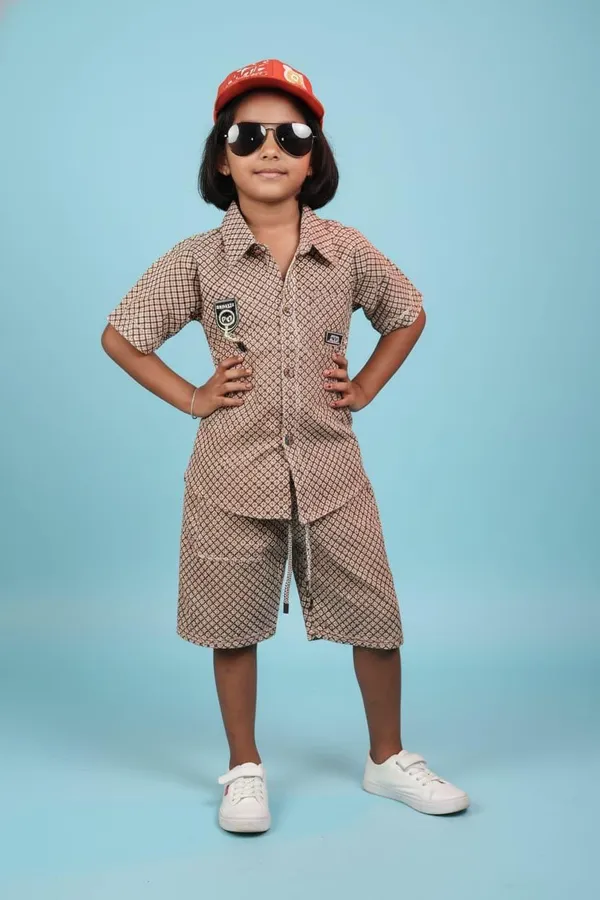 Girls_Checkered_Shirt_And_Shorts_Co-Ord_Set