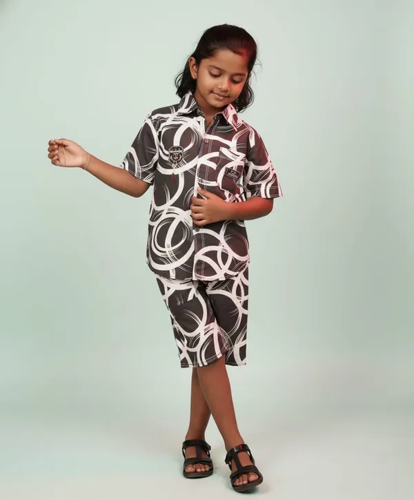 Kids_Brown_&_White_Abstract_Print_Co-Ord_Set_With_Shirt_And_Shorts