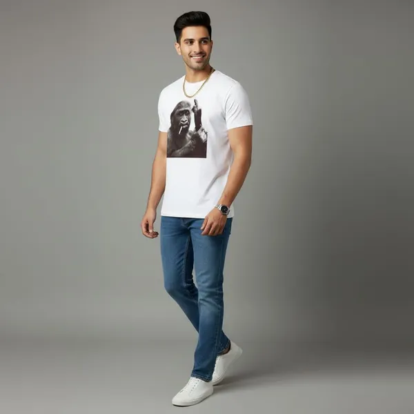 Graphic_Print_White_T-Shirt_With_Gorilla_Design