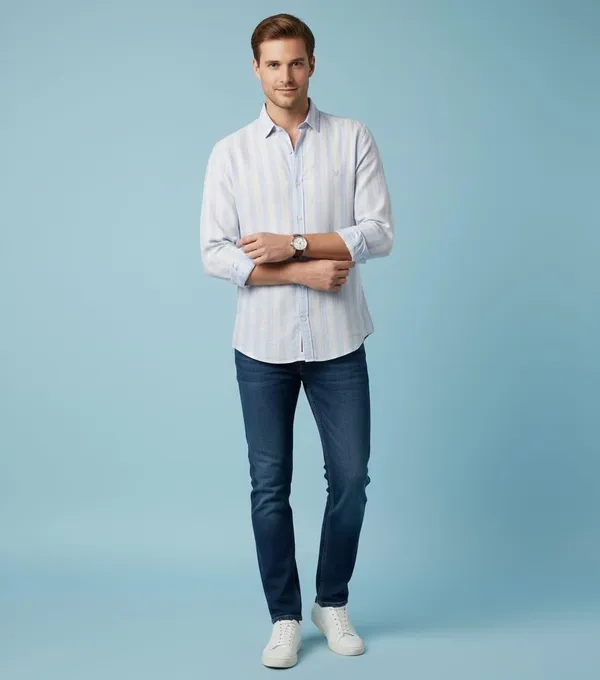 Men'S_Light_Blue_Vertical_Striped_Casual_Shirt