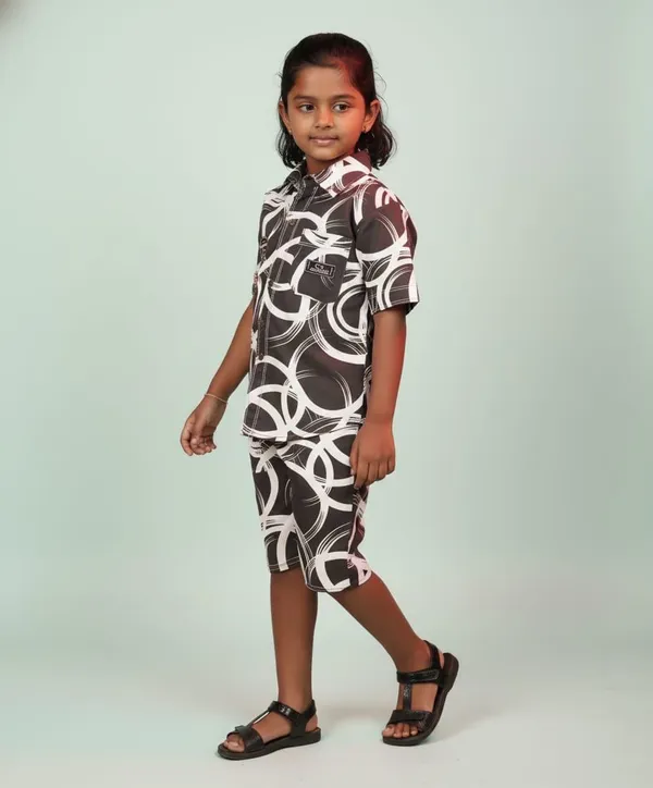 Kids_Brown_&_White_Abstract_Print_Co-Ord_Set_With_Shirt_And_Shorts