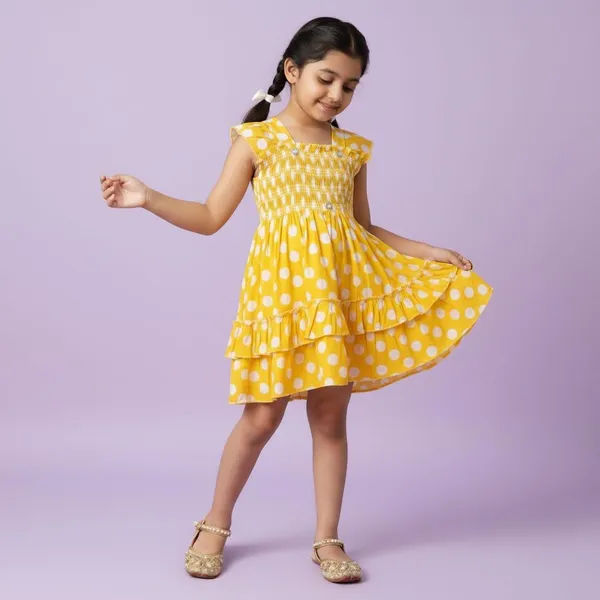 Yellow_Polka_Dot_Smocked_Dress_For_Girls