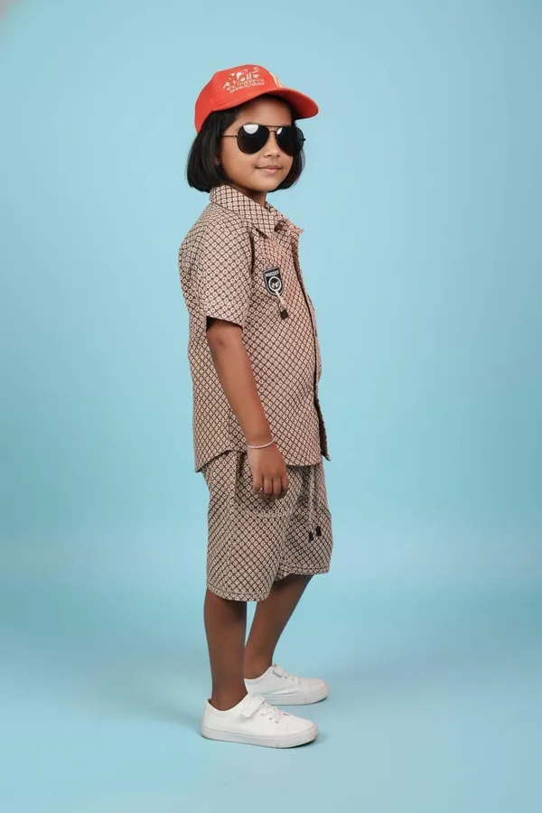 Girls_Checkered_Shirt_And_Shorts_Co-Ord_Set