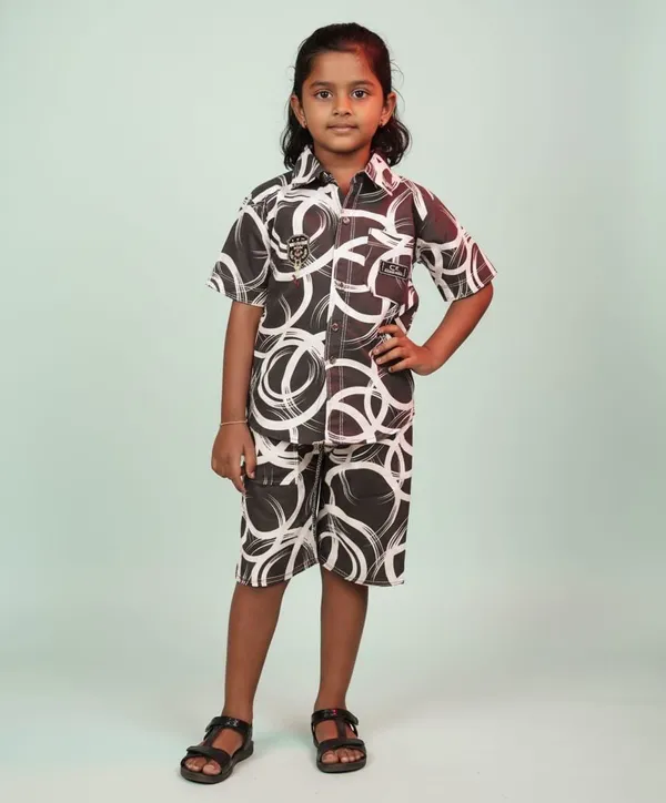 Kids_Brown_&_White_Abstract_Print_Co-Ord_Set_With_Shirt_And_Shorts