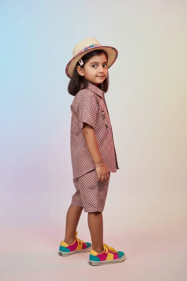 Brown_Printed_Co-Ord_Set_For_Girls_With_Straw_Hat