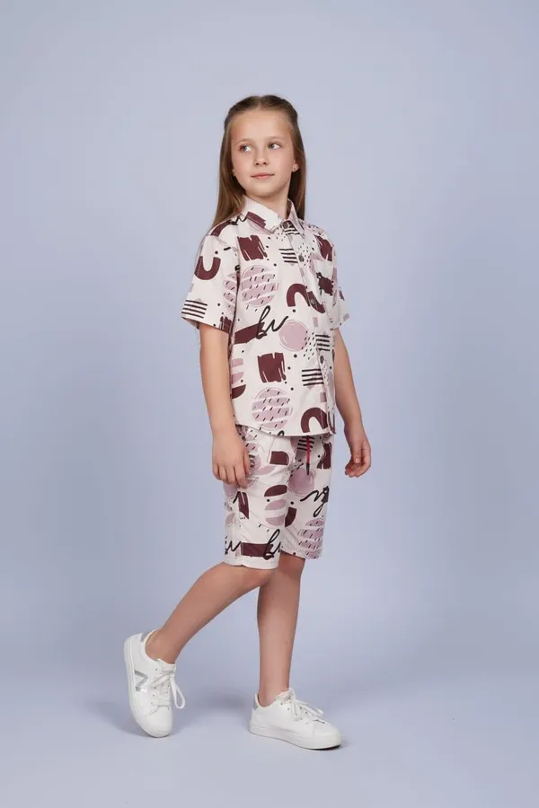 Girls_Abstract_Print_Co-Ord_Set_-_Half_Sleeve_Shirt_And_Shorts