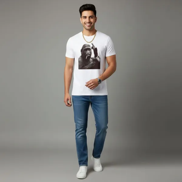 Graphic_Print_White_T-Shirt_With_Gorilla_Design