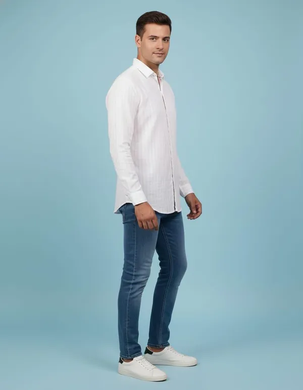 Men'S_White_Textured_Striped_Full_Sleeve_Casual_Shirt
