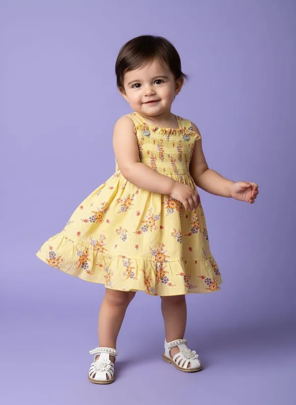 Yellow_Floral_Print_Sleeveless_Dress_For_Baby_Girls
