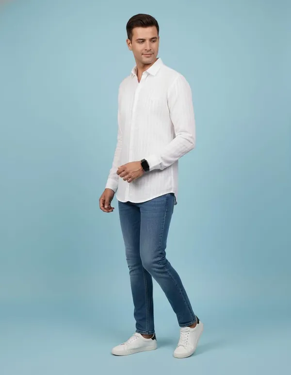 Men'S_White_Textured_Striped_Full_Sleeve_Casual_Shirt