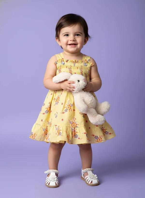 Yellow_Floral_Print_Sleeveless_Dress_For_Baby_Girls