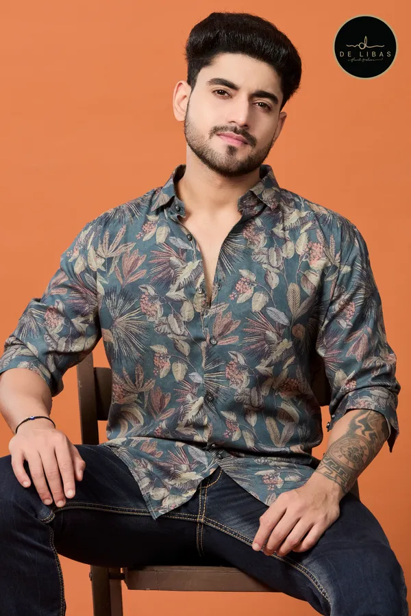 Teal_Green_Floral_Tencil_Digital_Print_Shirt_For_Men