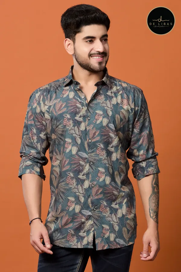 Teal_Green_Floral_Tencil_Digital_Print_Shirt_For_Men