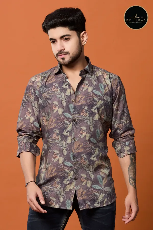 Brown_Floral_Tencil_Digital_Print_Shirt_For_Men