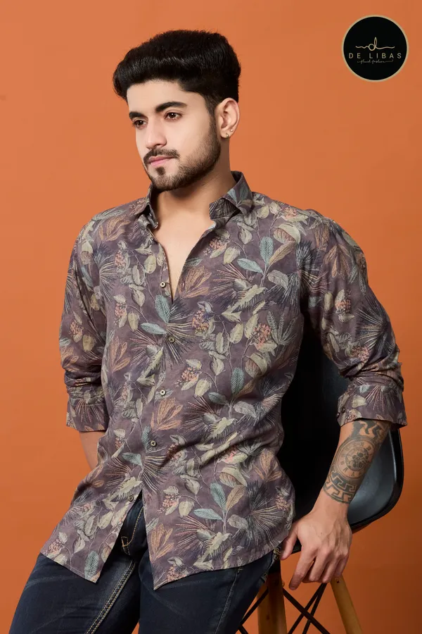 Brown_Floral_Tencil_Digital_Print_Shirt_For_Men