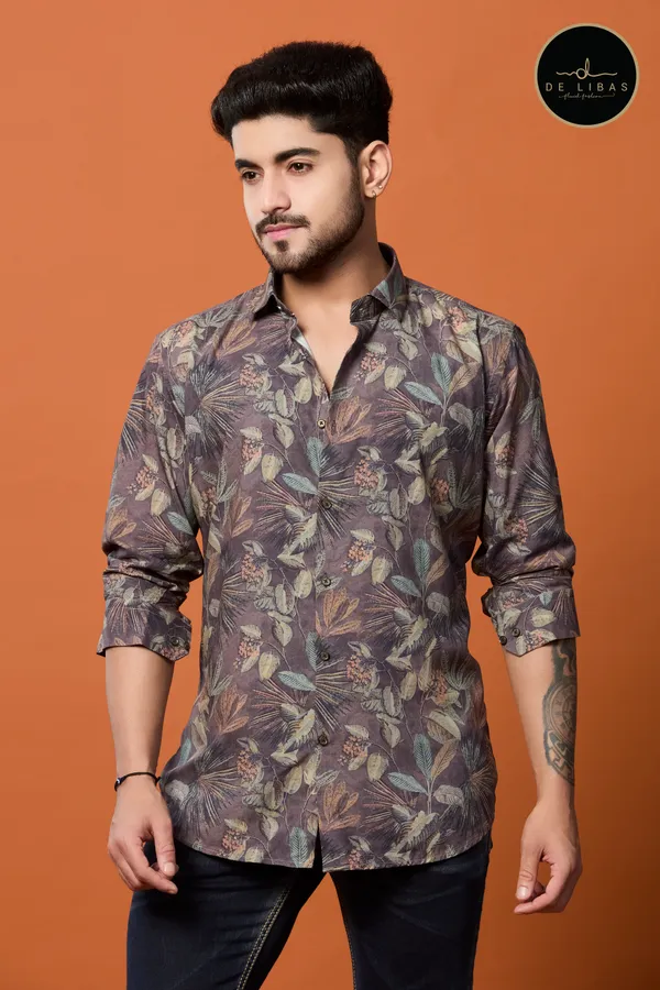 Brown_Floral_Tencil_Digital_Print_Shirt_For_Men