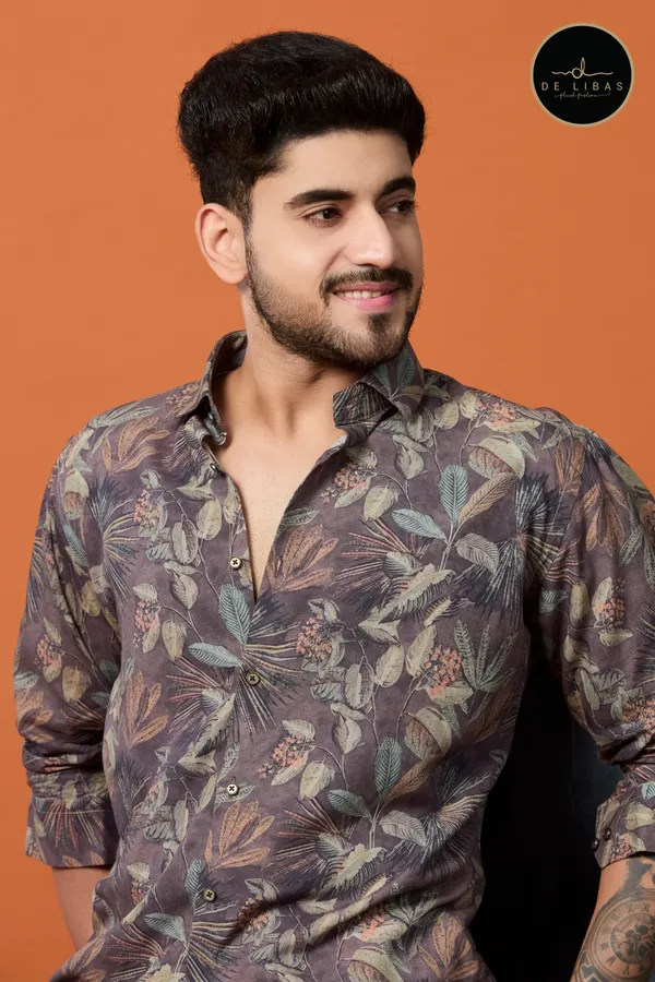 Brown_Floral_Tencil_Digital_Print_Shirt_For_Men