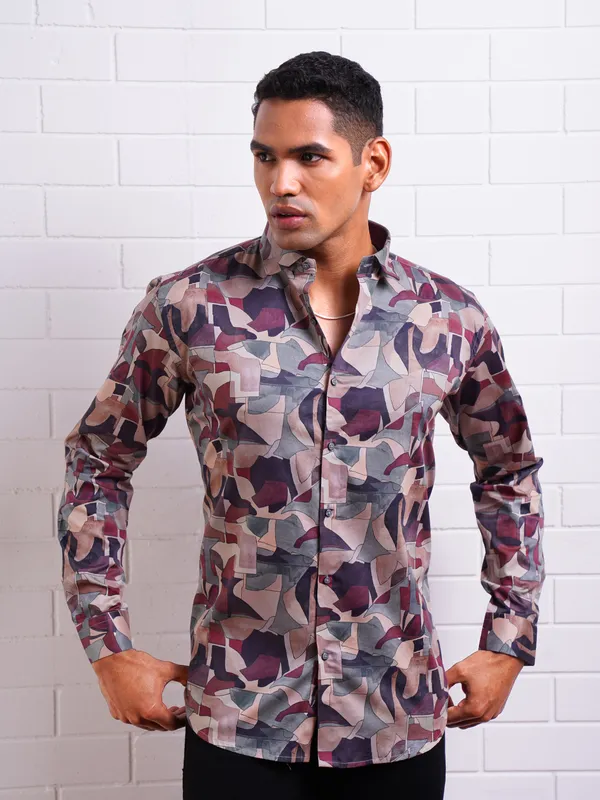 Maroon_Colourful_Paint_Effect_Digital_Print_Shirt_For_Men