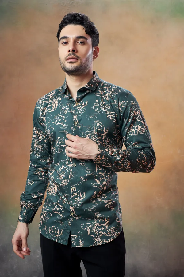 Bottle_Green_And_Cream_Digital_Print_Shirt_For_Men