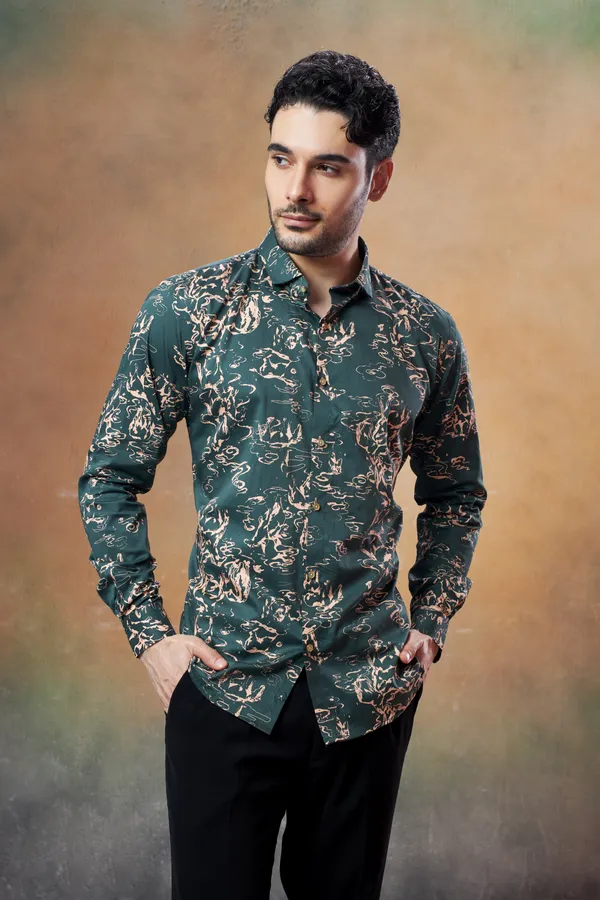 Bottle_Green_And_Cream_Digital_Print_Shirt_For_Men