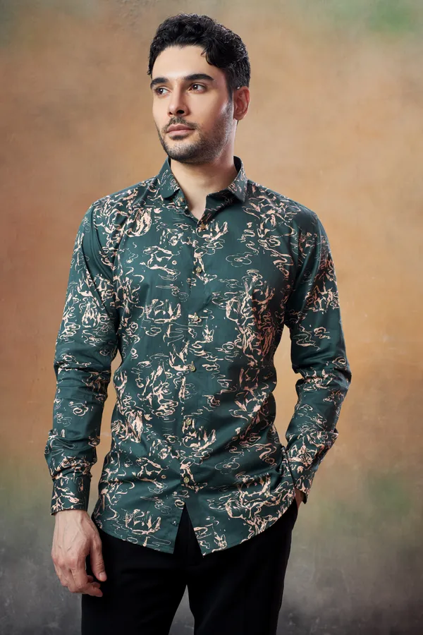 Bottle_Green_And_Cream_Digital_Print_Shirt_For_Men