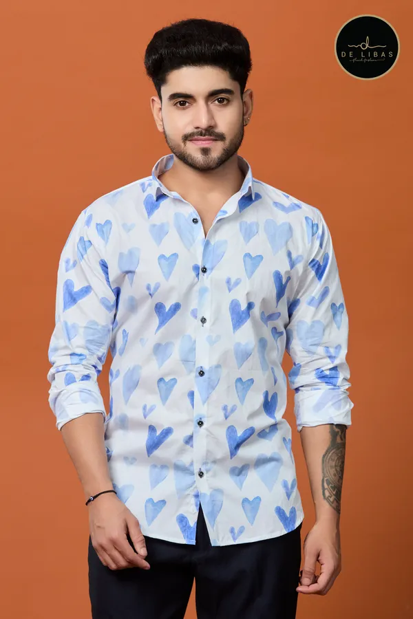 White_And_Blue_Heart_Digital_Print_Shirt_For_Men