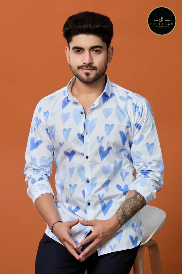 White_And_Blue_Heart_Digital_Print_Shirt_For_Men