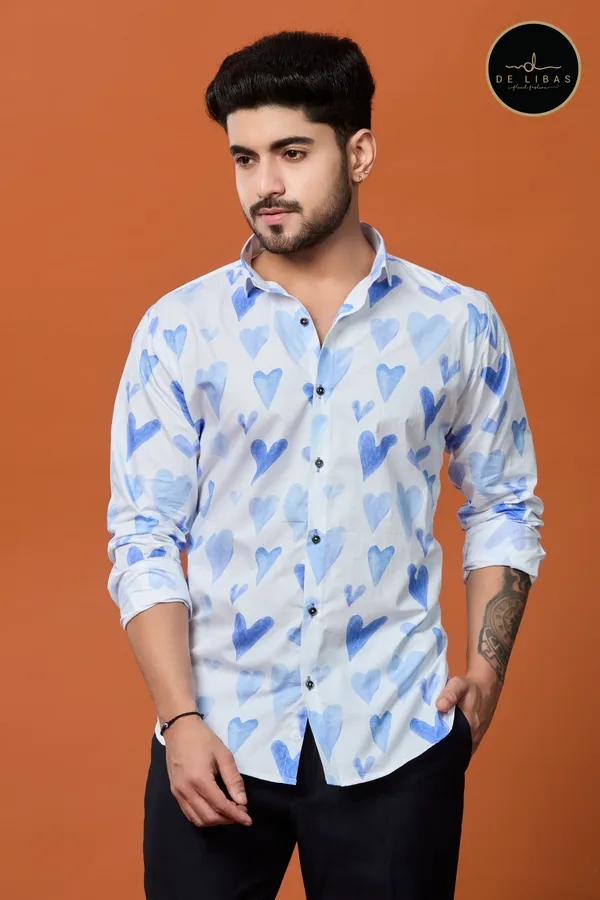 White_And_Blue_Heart_Digital_Print_Shirt_For_Men