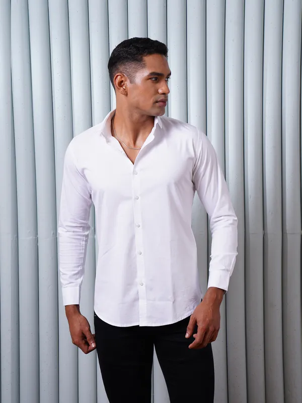 White_Monopoly_Premium_Lycra_Shirt_For_Men