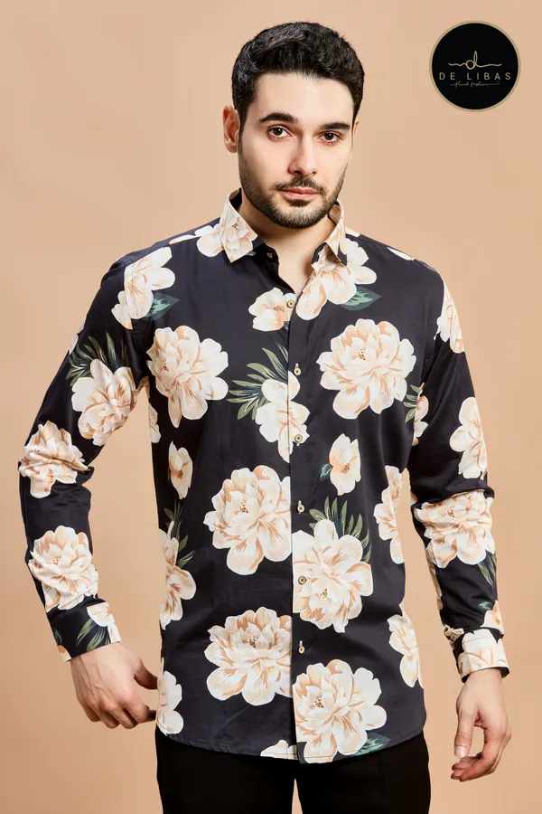 Black_&_Cream_Floral_Digital_Print_Shirt_for_Men