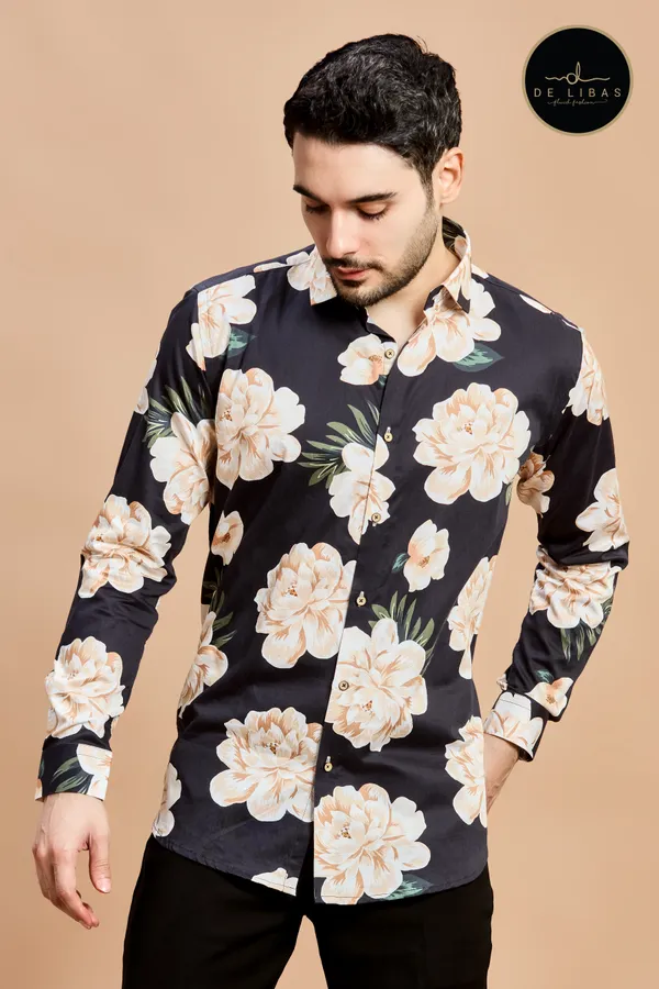 Black_&_Cream_Floral_Digital_Print_Shirt_for_Men
