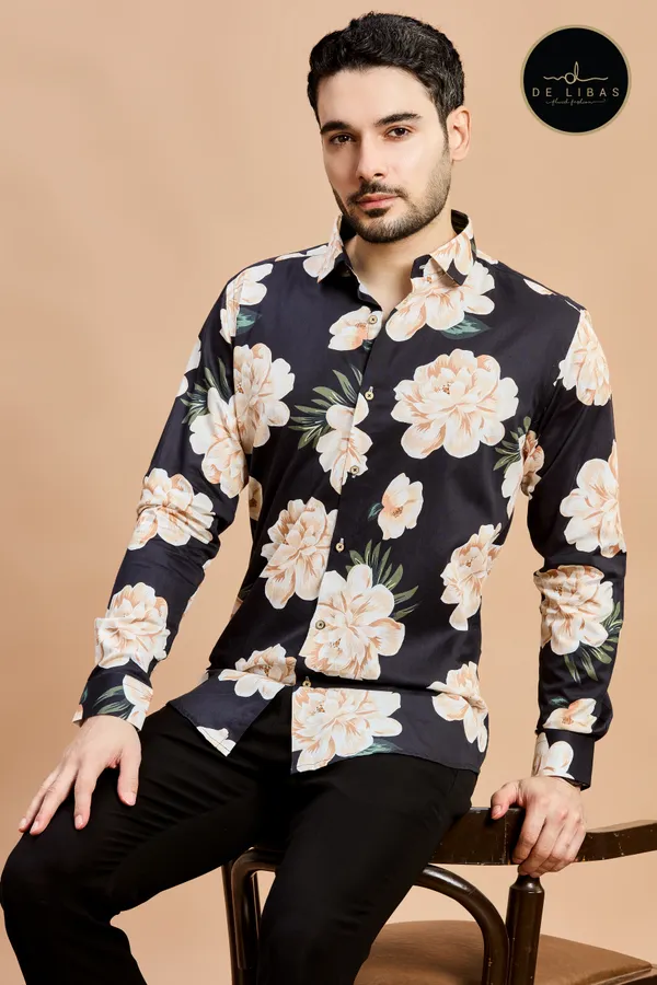 Black_&_Cream_Floral_Digital_Print_Shirt_for_Men