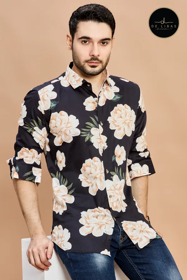 Black_&_Cream_Floral_Digital_Print_Shirt_for_Men