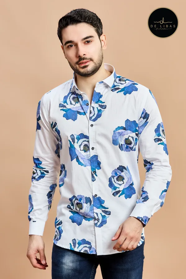 White_And_Blue_Floral_Digital_Print_Shirt_For_Men