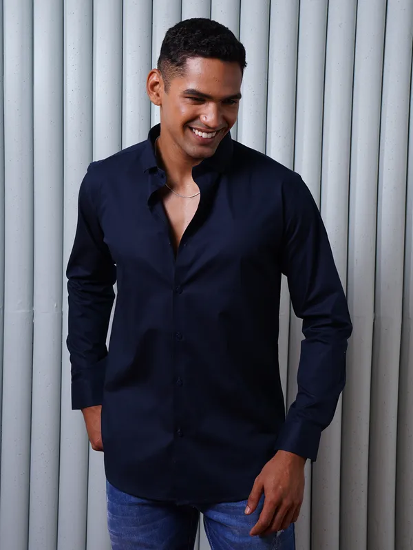 Navy_Blue_Monopoly_Premium_Lycra_Shirt_For_Men