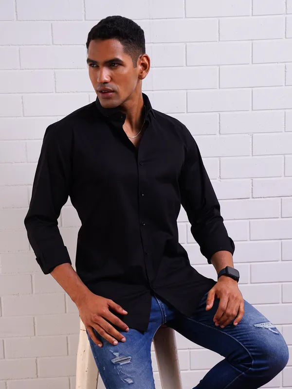 Jet_Black_Monopoly_Lycra_Shirt_For_Men