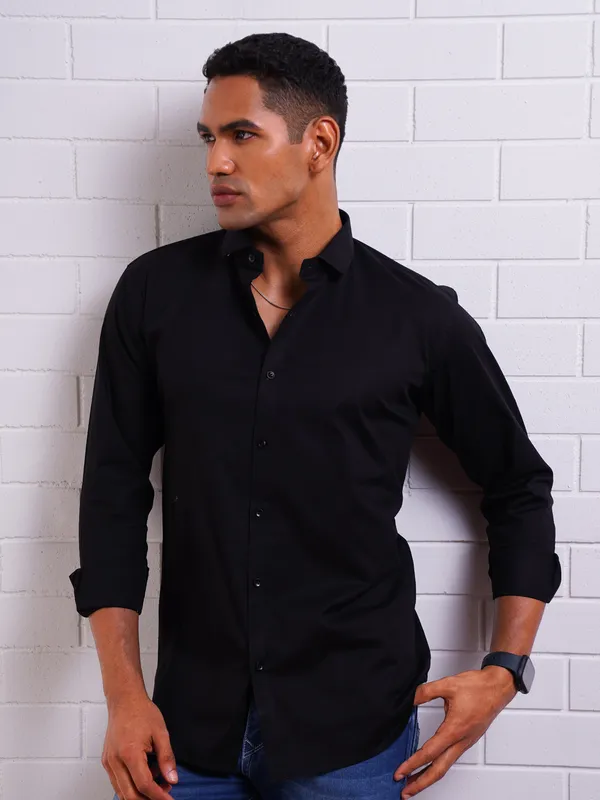 Jet_Black_Monopoly_Lycra_Shirt_For_Men
