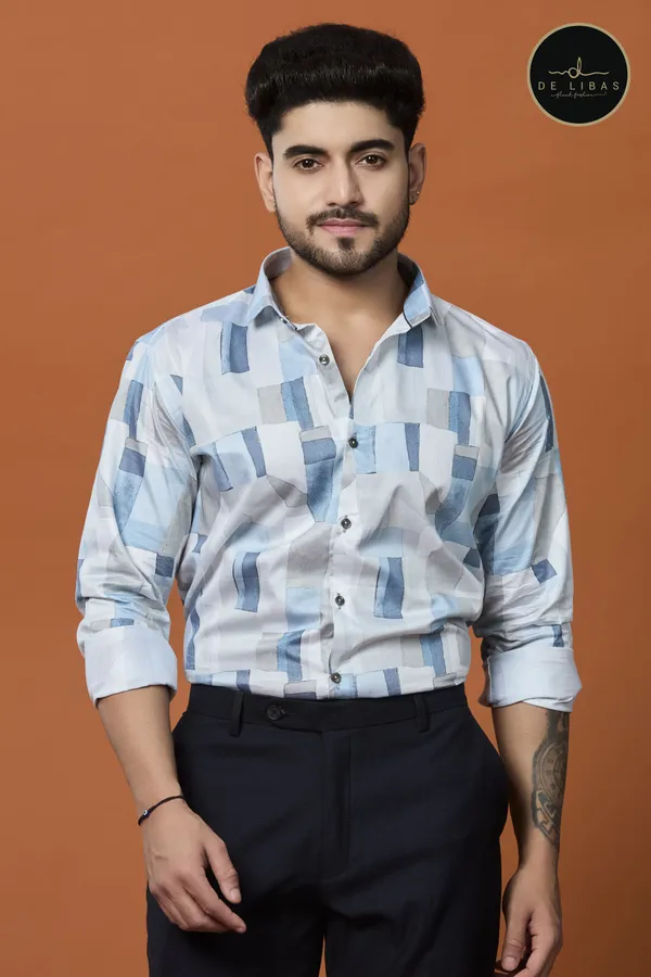 White_And_Powder_Blue_Digital_Print_Shirt_For_Men