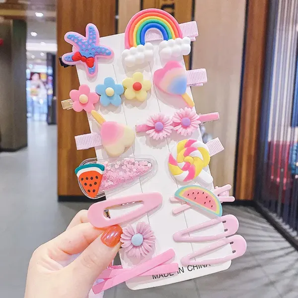 28_Pcs_Hair_clips_for_girls_(_Pink_and_Yellow)_|_Decorative_Hair_Clips_|_Rainbow_and_Fruit_Design,_Yellow_and_Pink_|_Hair_Clip_for_Girls_|_Hair_Accessories_for_Toddlers